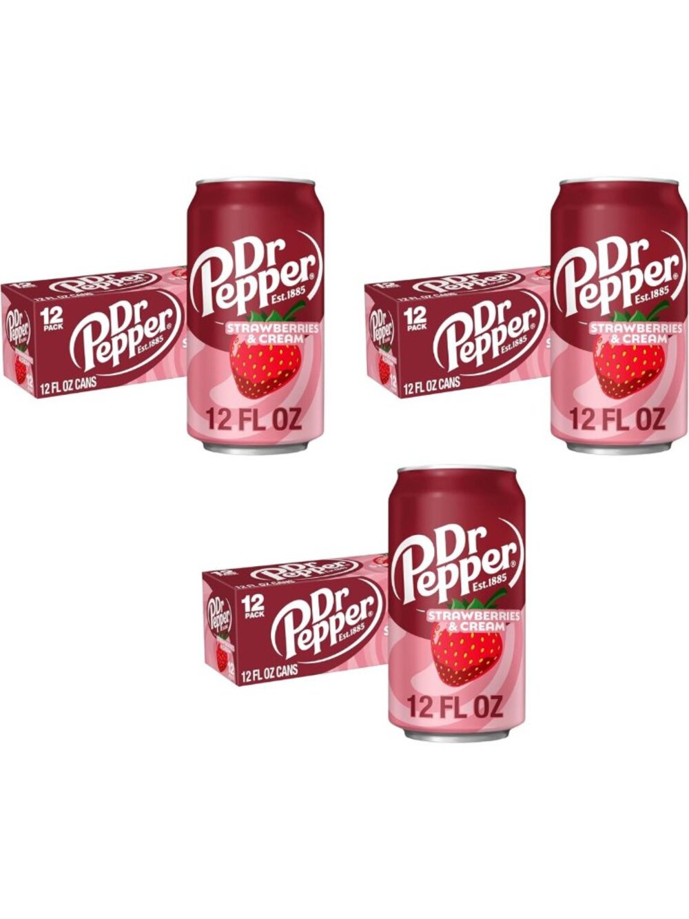 Strawberries & Cream Soda 12 fl oz Cans | Refreshing Soft Drink | 36 Pack